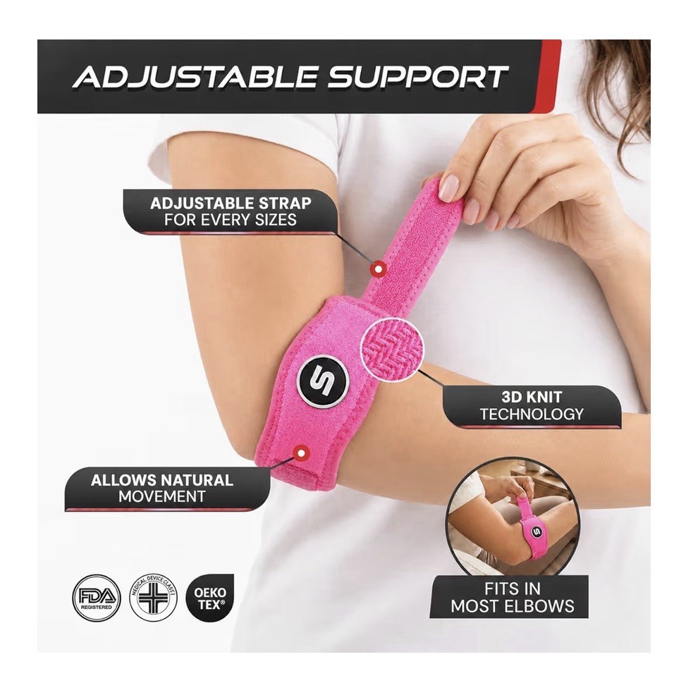 Sleeve Stars Tennis Elbow Brace for Men & Women, Tendonitis, Fits 9″-23″ Pink