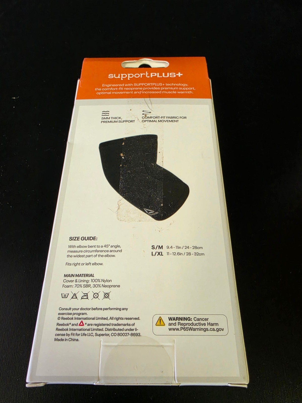 Reebok SupportPlus Neoprene Elbow Sleeve Black Size S/M
