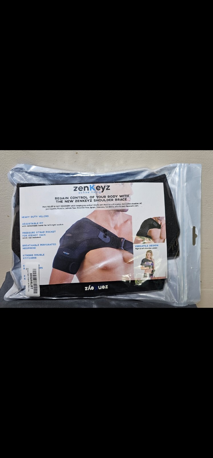Zenkeyz Active Living Shoulder Brace Black Unisex Size SM New