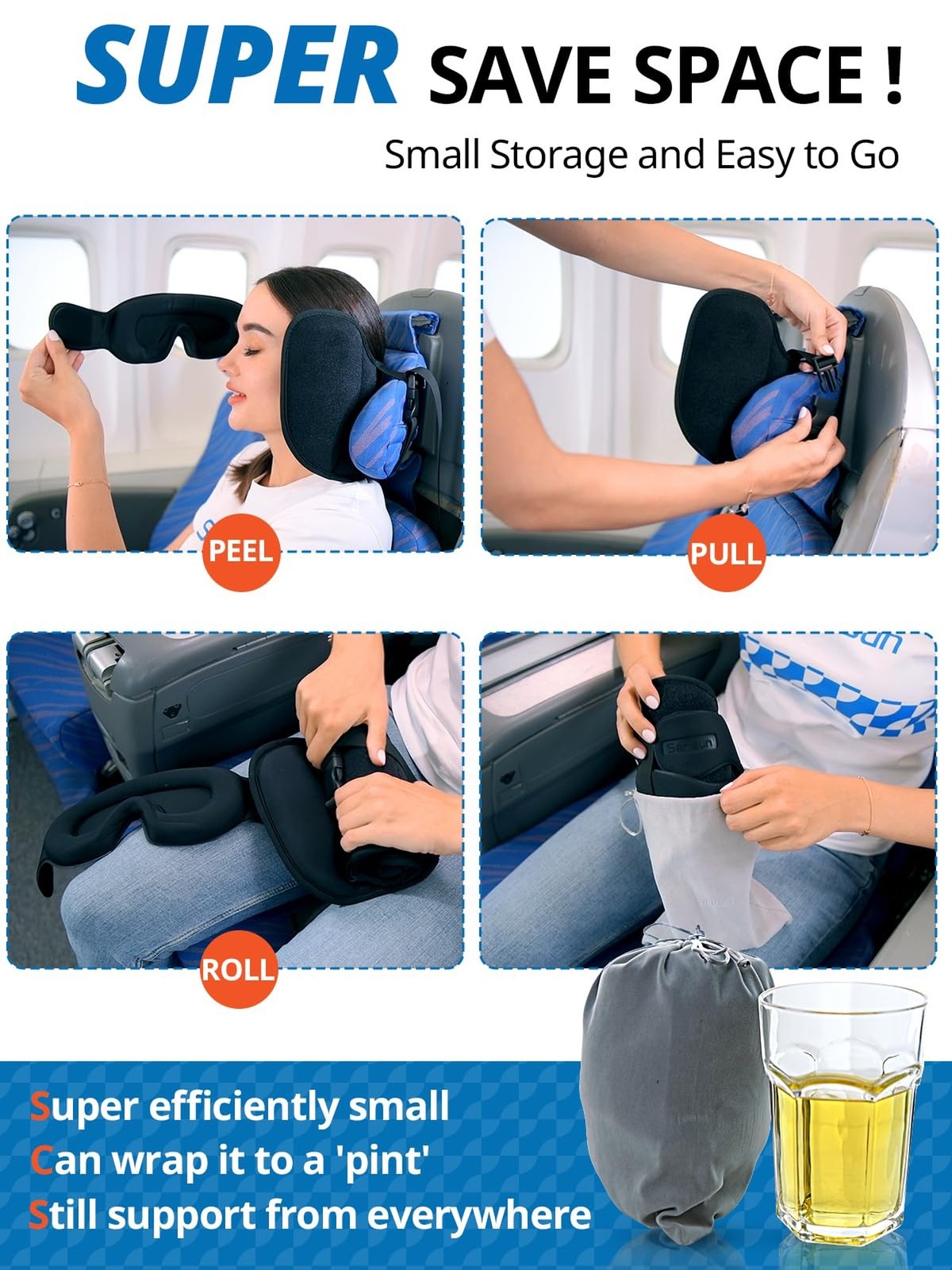 Travel Pillow, Upgrade Airplane Pillow for Long Flight, 360° Support Headre