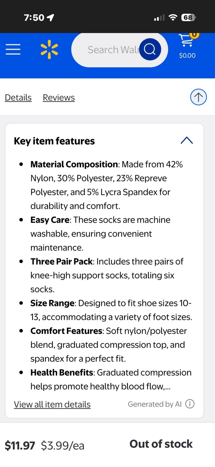 (3 Pr) Compression Socks-Navy Blue (Men 7-12/L-10-13)-LOWER COST THAN WALMART!