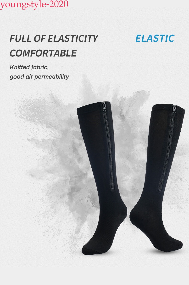 Zip-Up Compression Socks 20-30 mmHg Knee-High Unisex Leg Calf Support Stockings