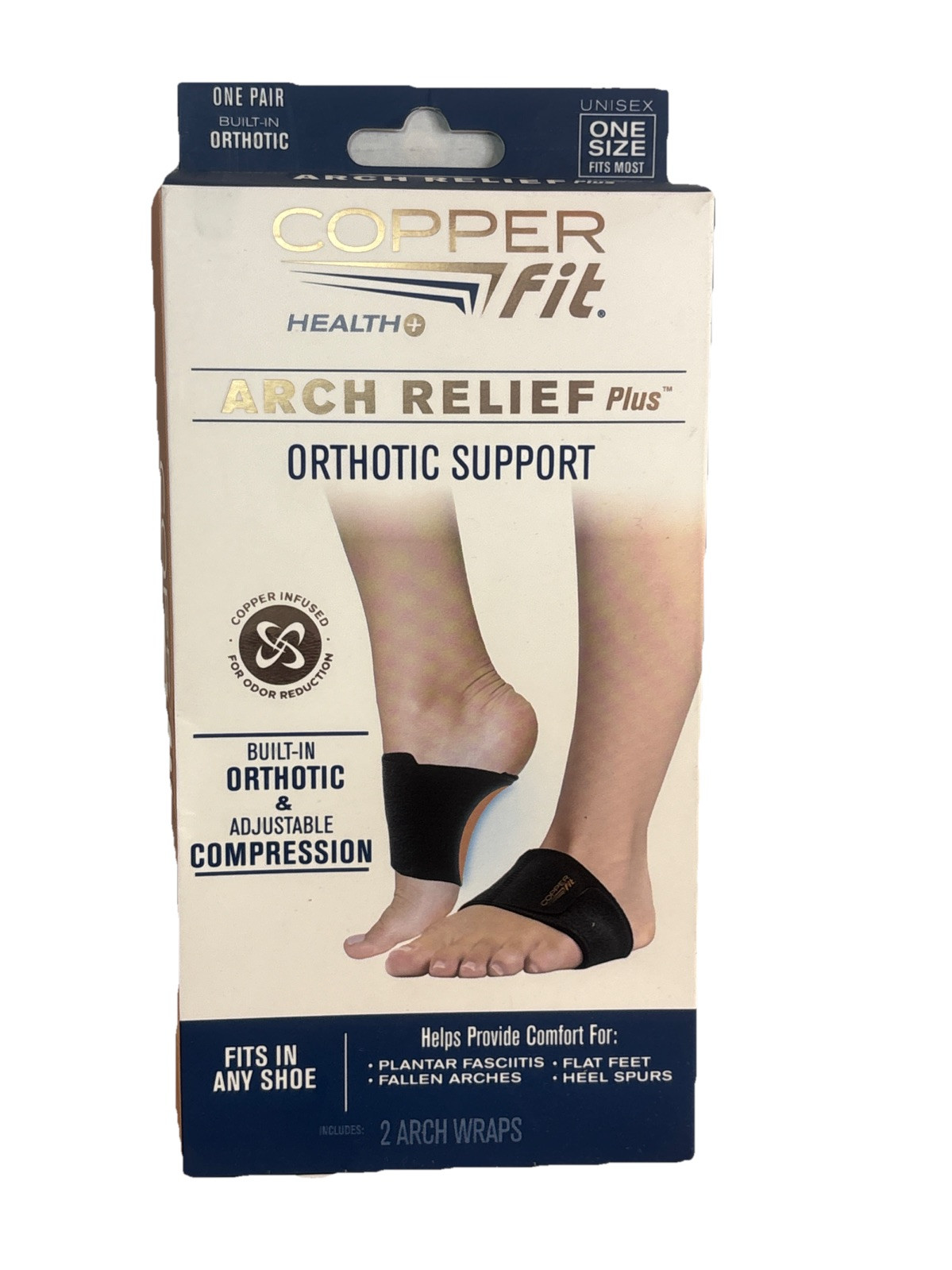 Copper Fit Health Unisex Arch Relief Plus with Built-In Orthotic Support – Black