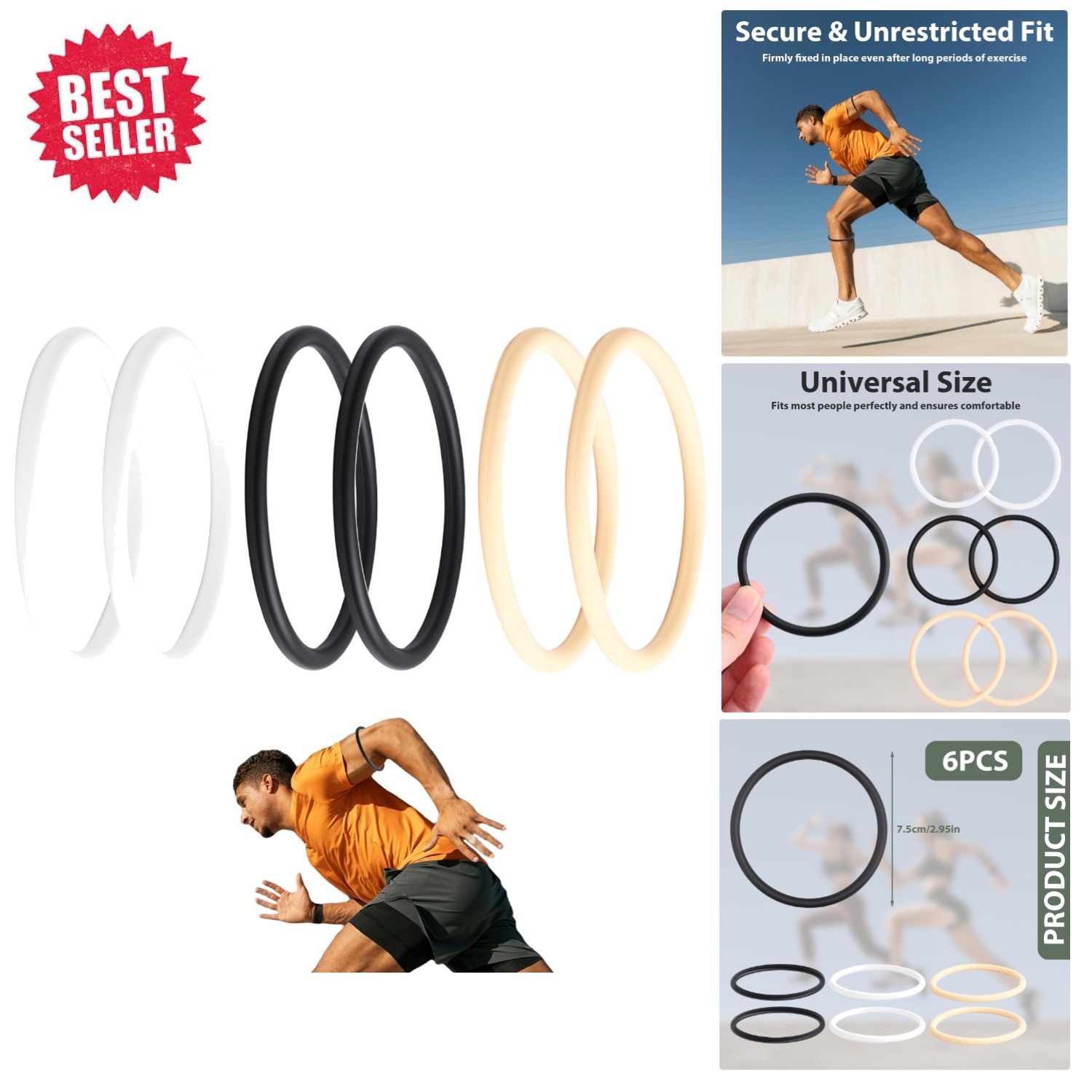 6 Count Patellar Knee Bands – Silicone Injury Prevention for Active Use