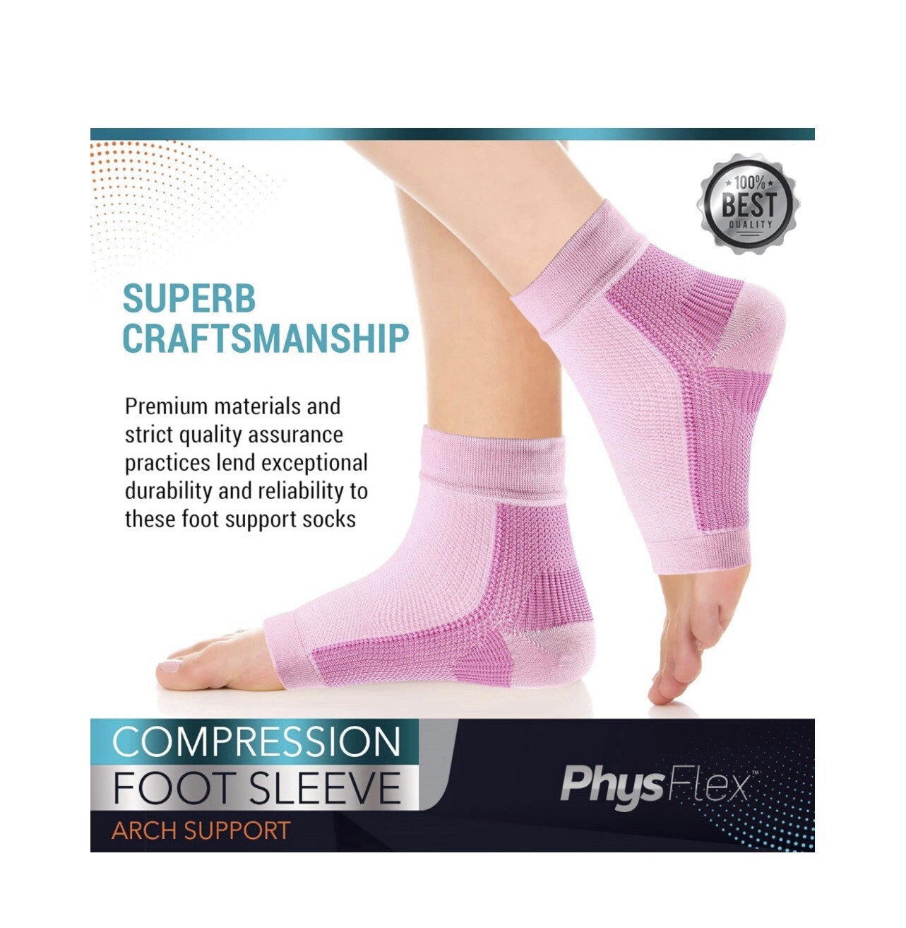 NWT-PhysFlex Unisex Size L Pink Compression Foot Sleeve Arch Support