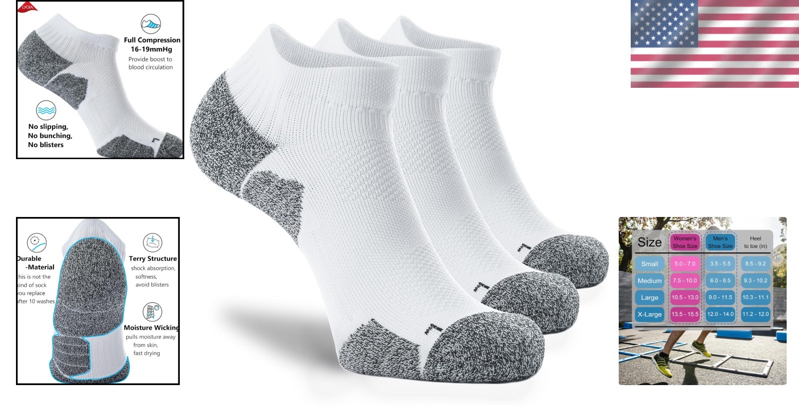 3-Pair Pack of Cushioned Ankle Socks with Compression Fit – Ideal for All Sports