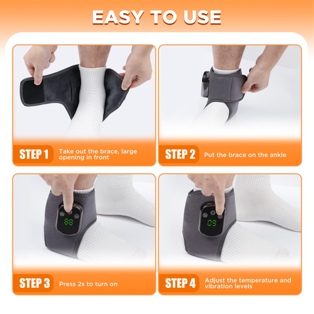 Electric Foot Ankle Massager Vibration Heating Ankle Brace Wrap for Pain Relief