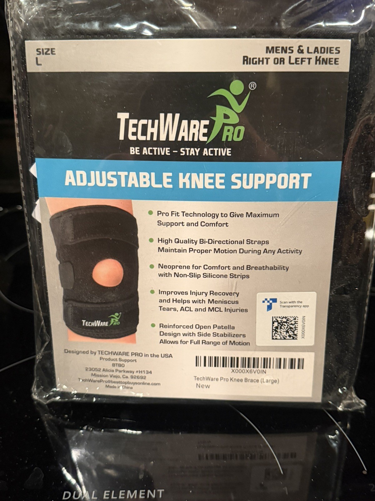 TechWare Pro Knee￼Brace Support Knee Brace for Knee Pain. Unisex. Large. New