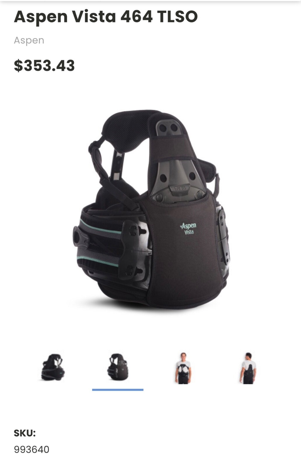 Aspen Vista 993640 TLSO 464 Lower Spine Back Brace