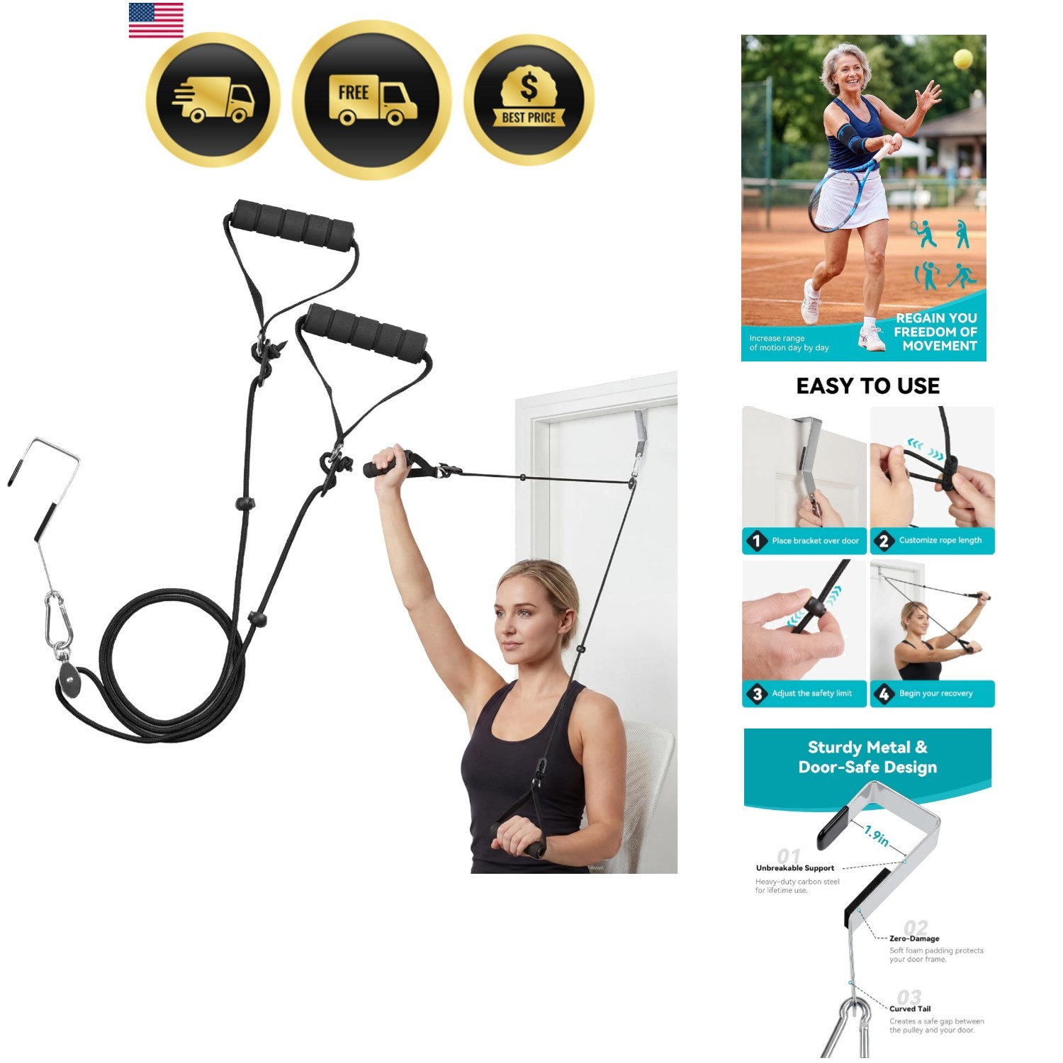 Shoulder Pulley for Physical Therapy, Over-the-Door Metal Hook | Fits Doors u…