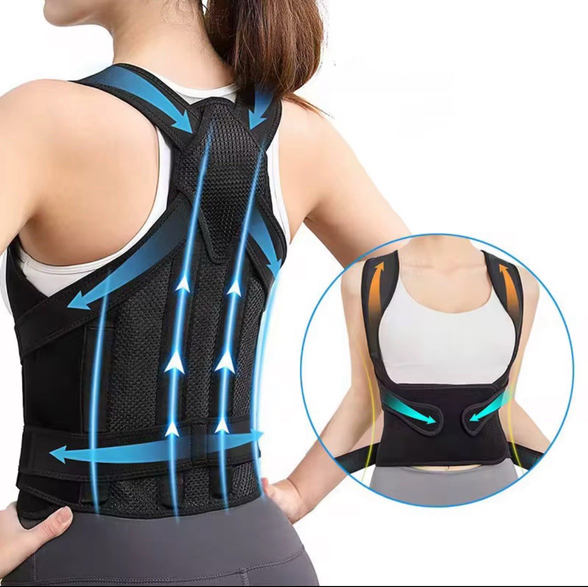 Adjustable Double Strap Posture Corrector Brace Back Support Black S/M/L