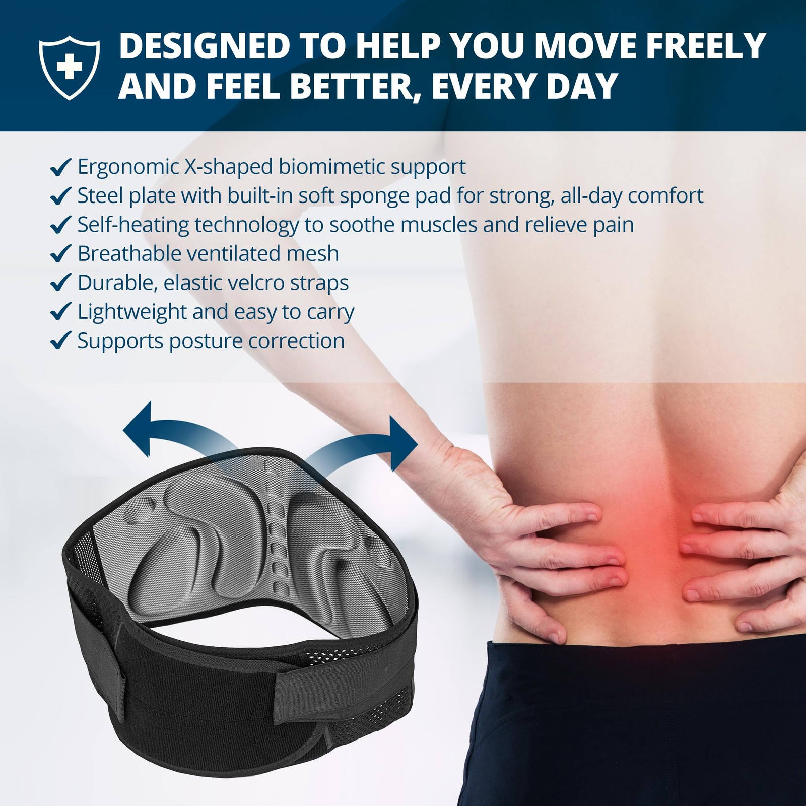 Strong Self-Heating Fit Lower Back Brace – Advanced Composite Fiber Support B…