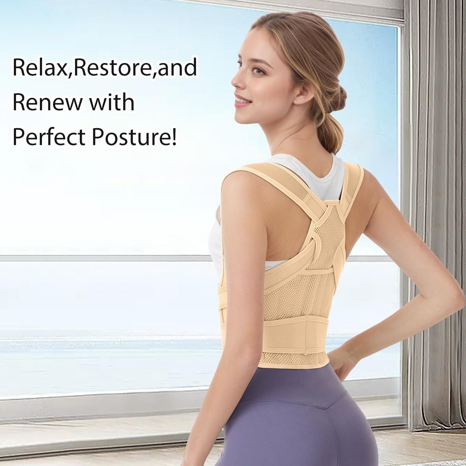 EPICGALA Posture Corrector for Women/Men Adjustable Full Back Large, Beige
