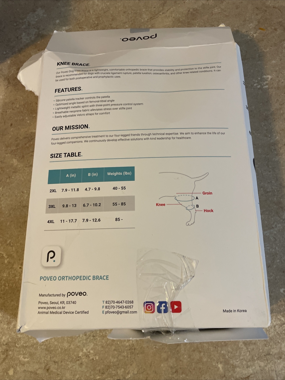 Poveo Orthopedic Dog Knee Brace Left Leg 4XL 75 To 105 Lbs BRAND NEW IN WRAPPER