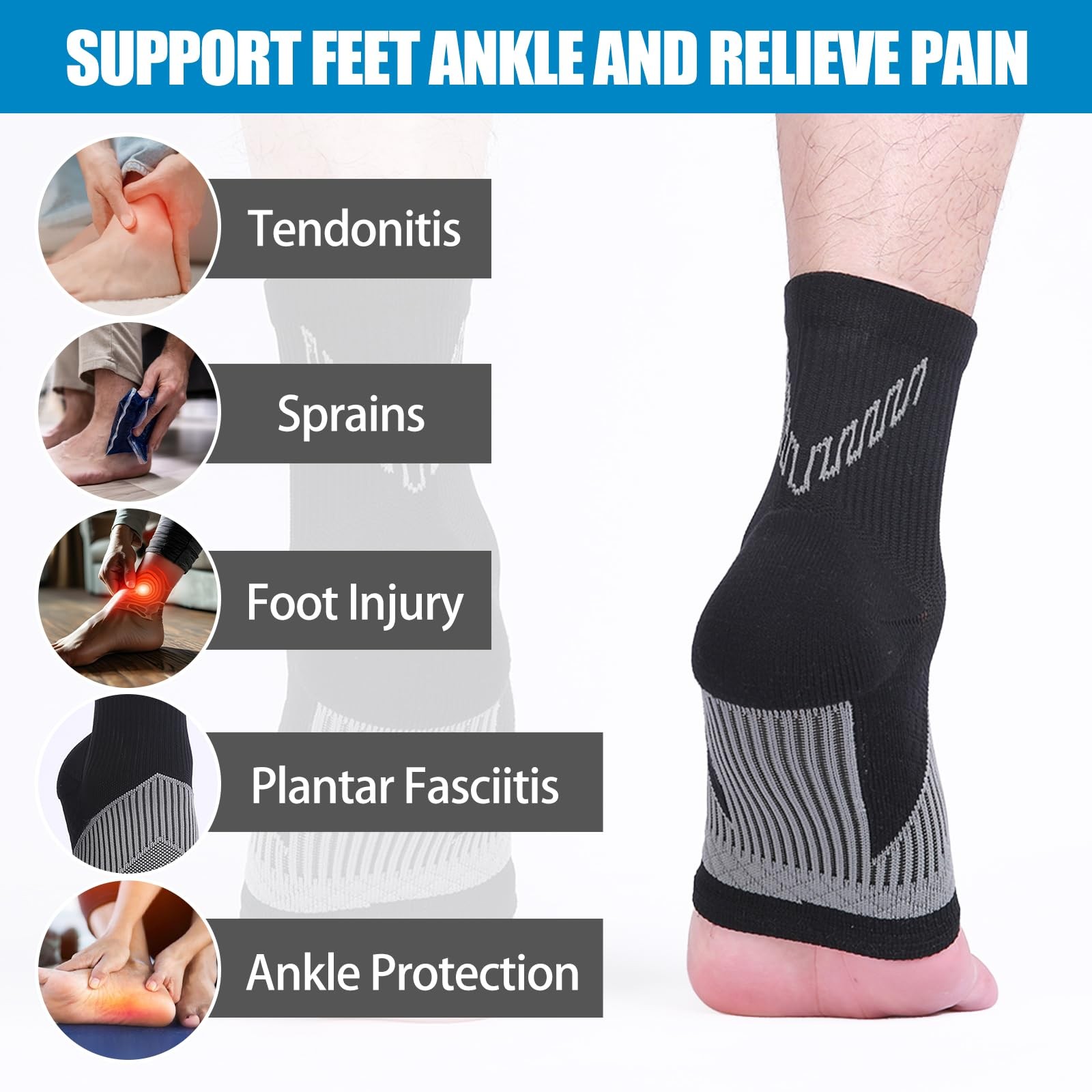 NuCamper Ankle Brace Compression Socks for Achilles Tendonitis X-Large, Black