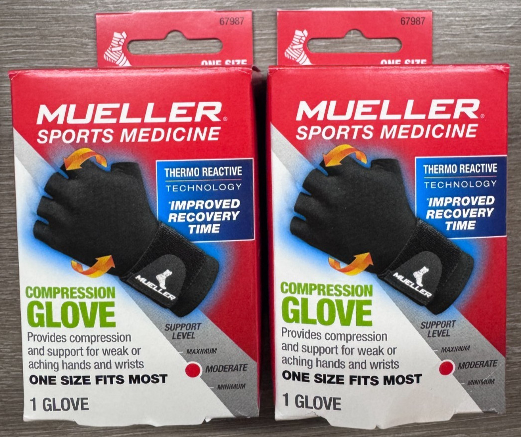 2 MUELLER COMPRESSION GLOVE Right Left Wrist MODERATE SUPPORT ONE SIZE FITS MOST