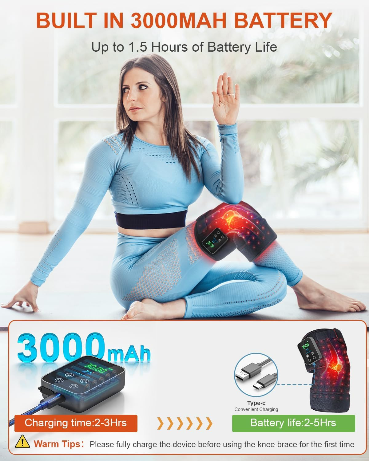 Red Light Therapy Knee Brace Wireless Rechargeable with Pulse & Heating Modes, 6
