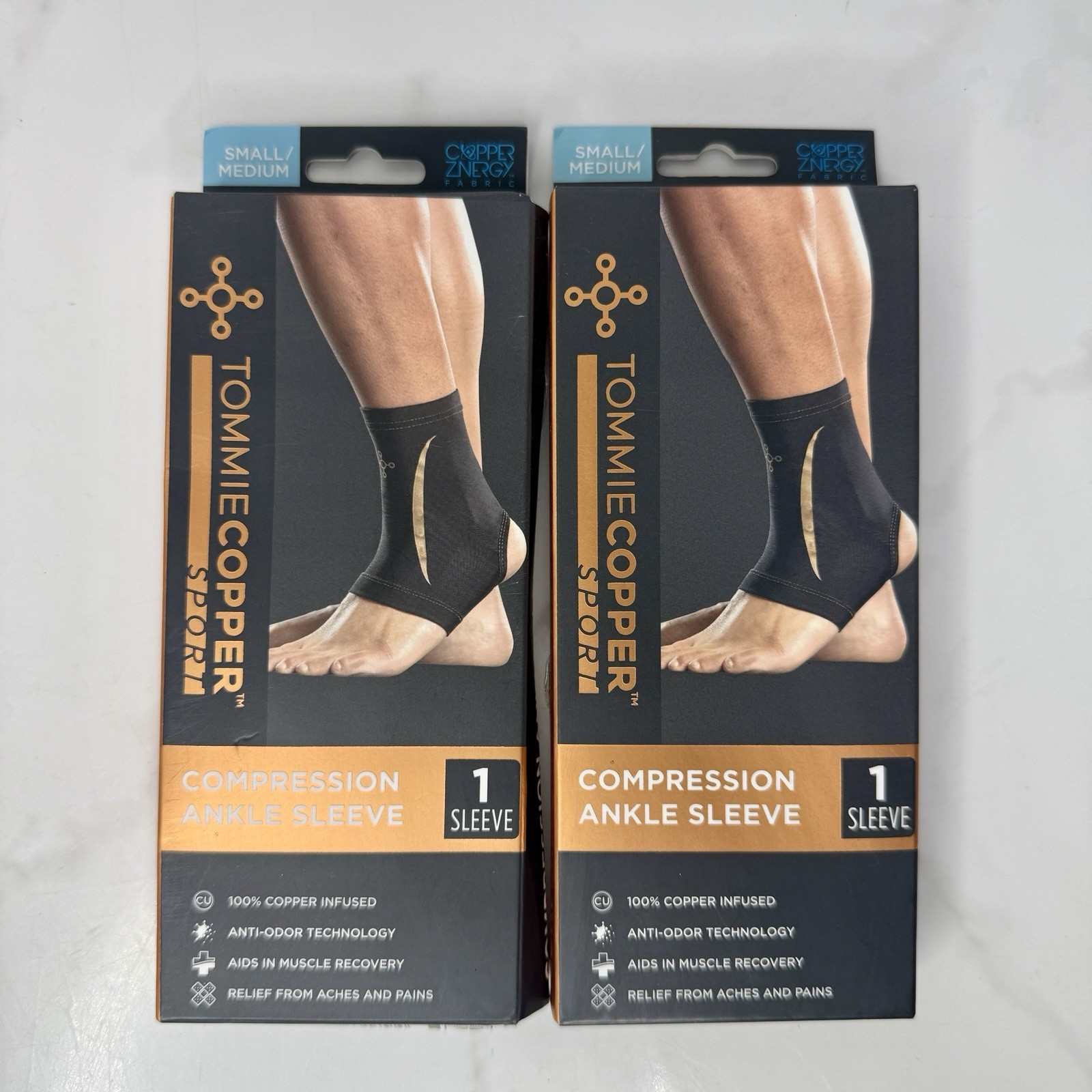 2 Tommie Copper Sport Compression Ankle Sleeve Unisex Black S/M Ache Pain Relief