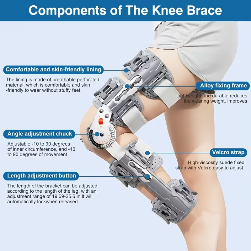 Aulexmed 1pc Adjustable Hinged ROM Knee Brace, Knee Support Stabilizer with Lock