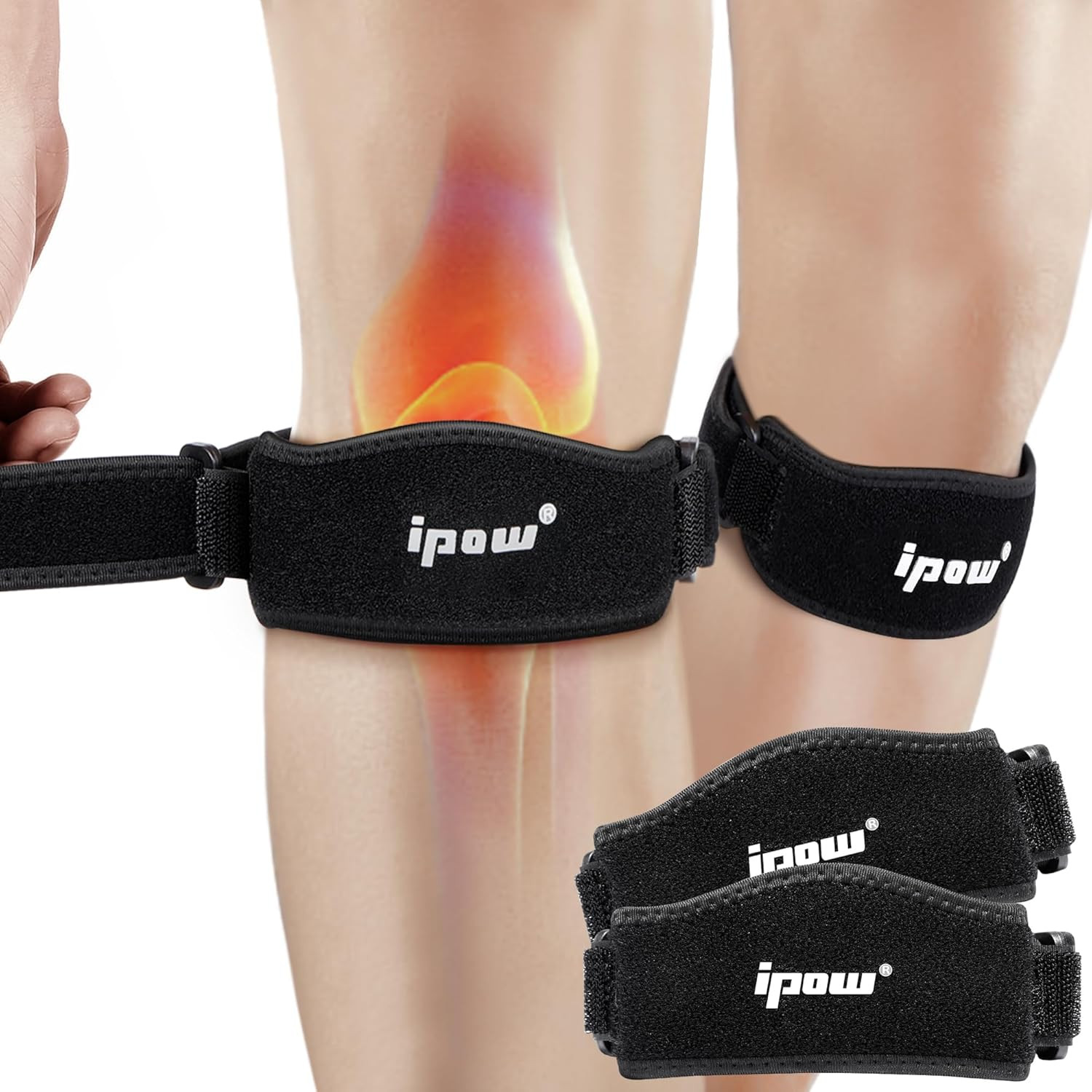 2 Pack Thickened Pad&Wide Patella Knee Strap,Pain Relief Patellar Tendon Support