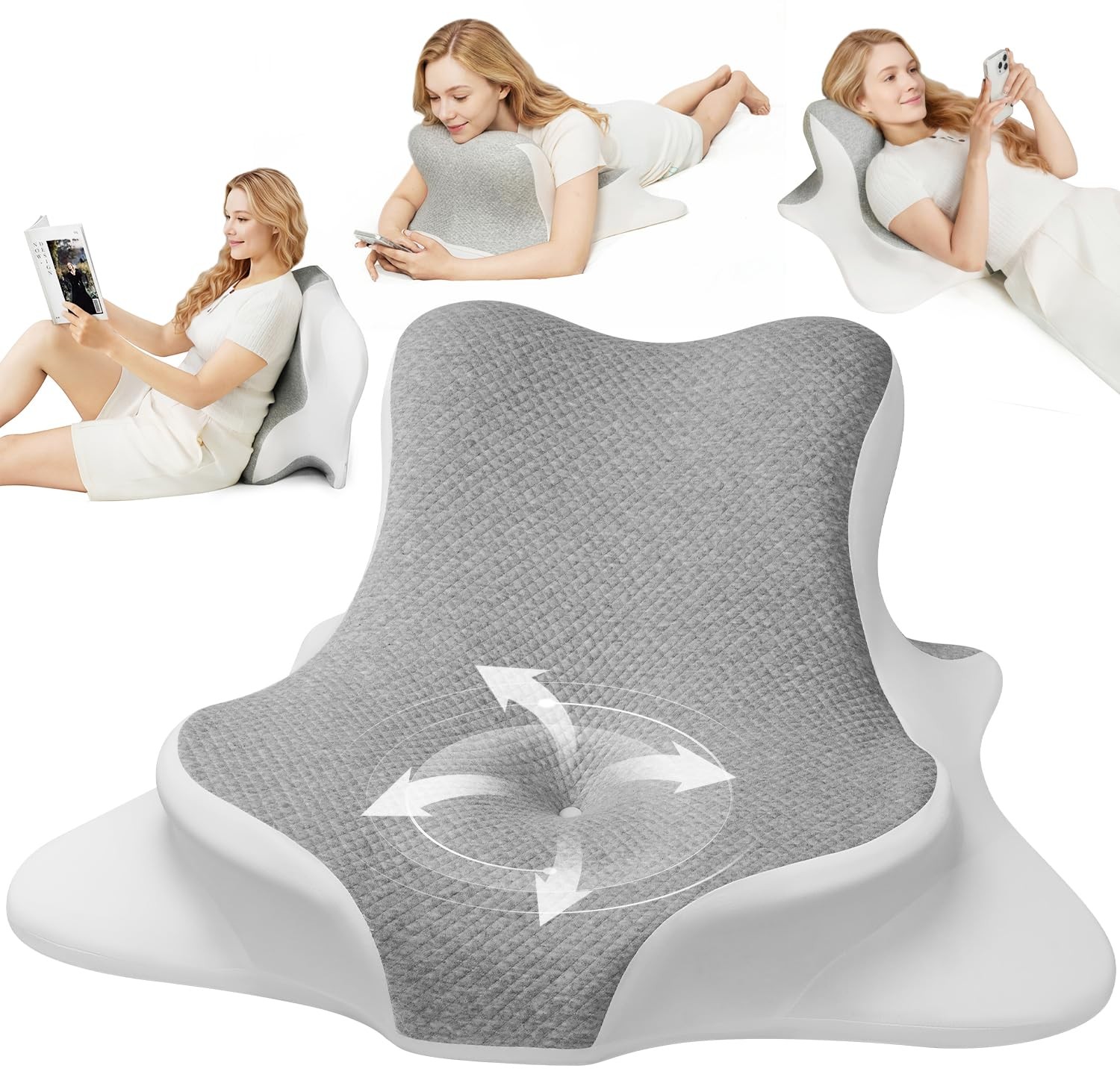ONGFNFN Reading Pillow for Bed, Ergonomic Memory Foam Bed Wedge Grey