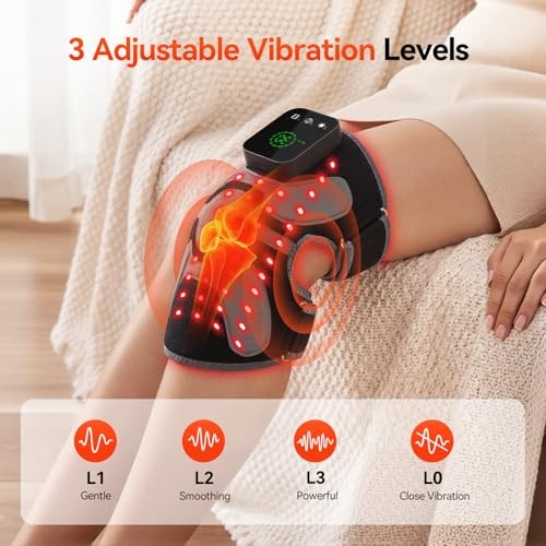 Red Light Therapy Knee Massager 660nm & 850nm, Heated Vibration Knee Brace Grey