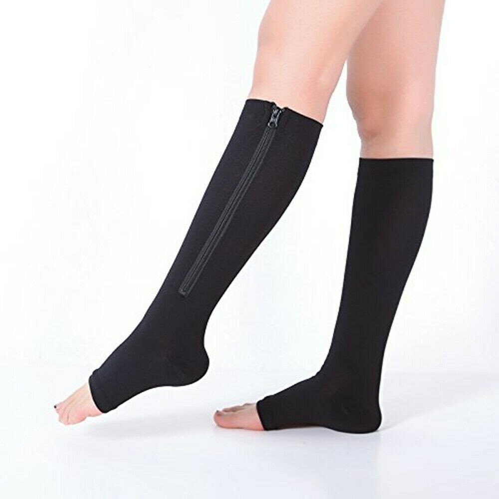 Compression Zip Up Socks Open-Toe Zipper Leg Support Unisex Socks Knee Stocking
