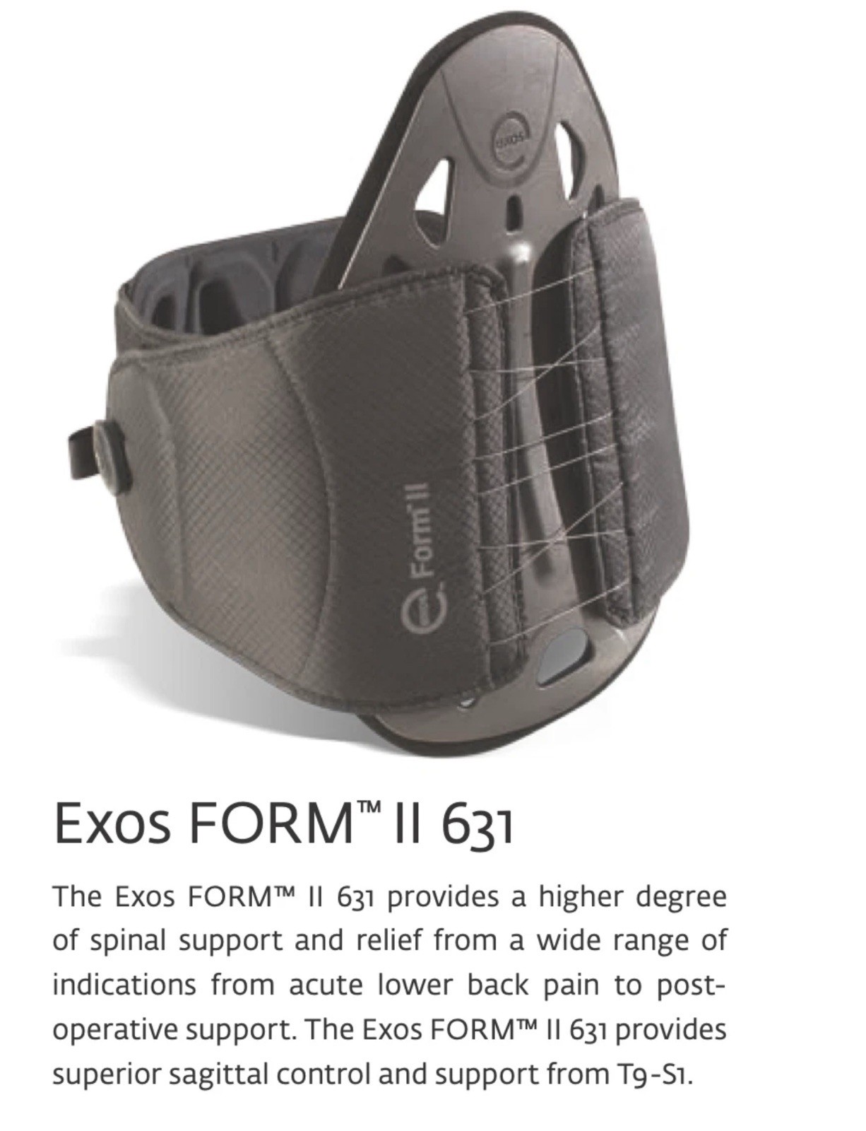 Exos FORM II 631 Lumbar Support Brace Back Pain Spine BOA Adjustable Size S/M