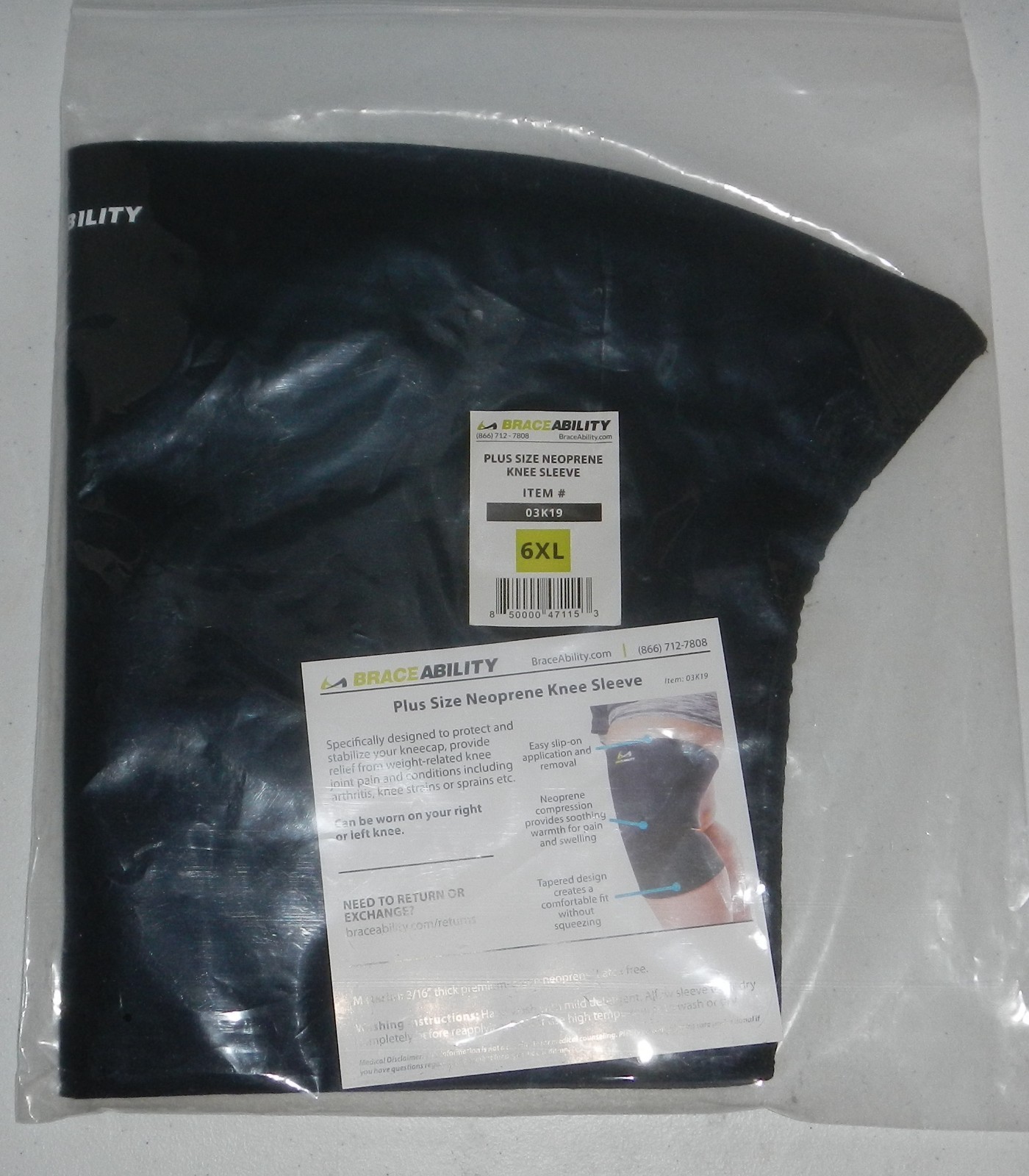 BraceAbility Neoprene Knee Sleeve Compression Support Brace 03K19 Plus Size 6XL