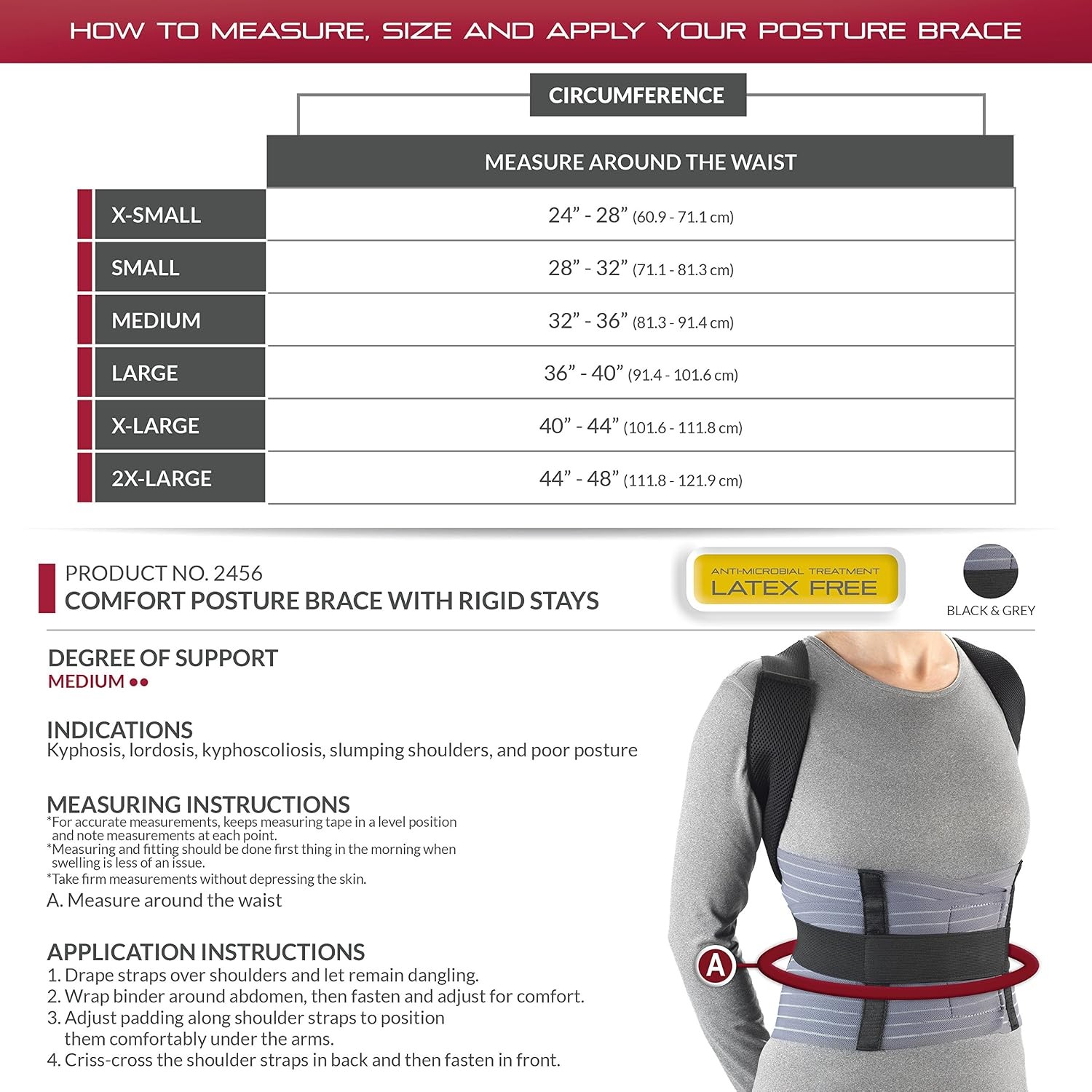 OTC Comfort Posture Brace With Rigid Stays (Black) Small