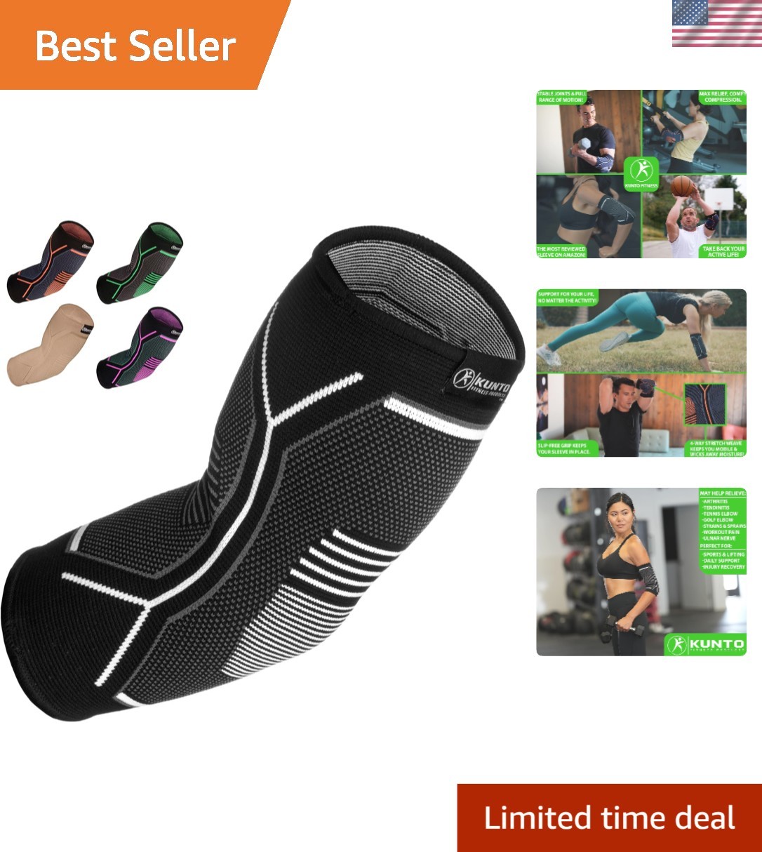 Kunto Elbow Sleeve – Medium Size for Enhanced Joint Stability & Comfort