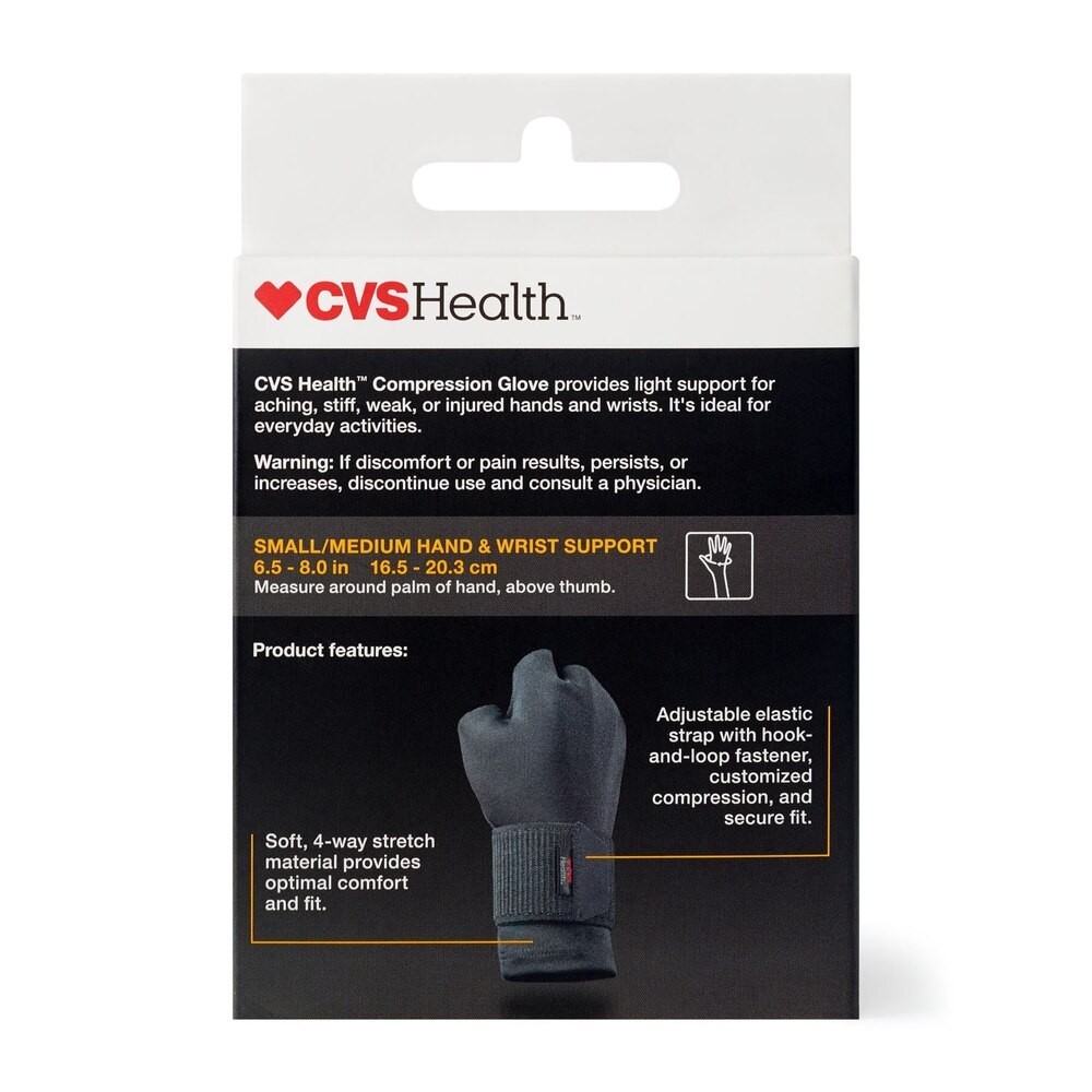New! CVS Health Compression Glove Hand & Wrist Size S/M Light Support (Grey)