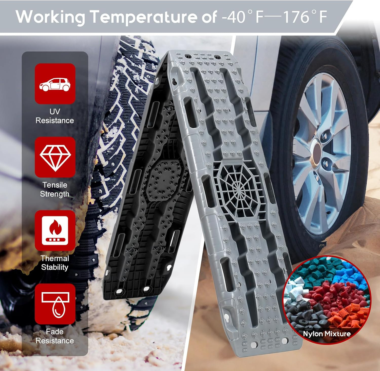 Recovery Traction Boards，42”Lx12”W Recovery Tracks W/Jack Base, Tire Traction Ra