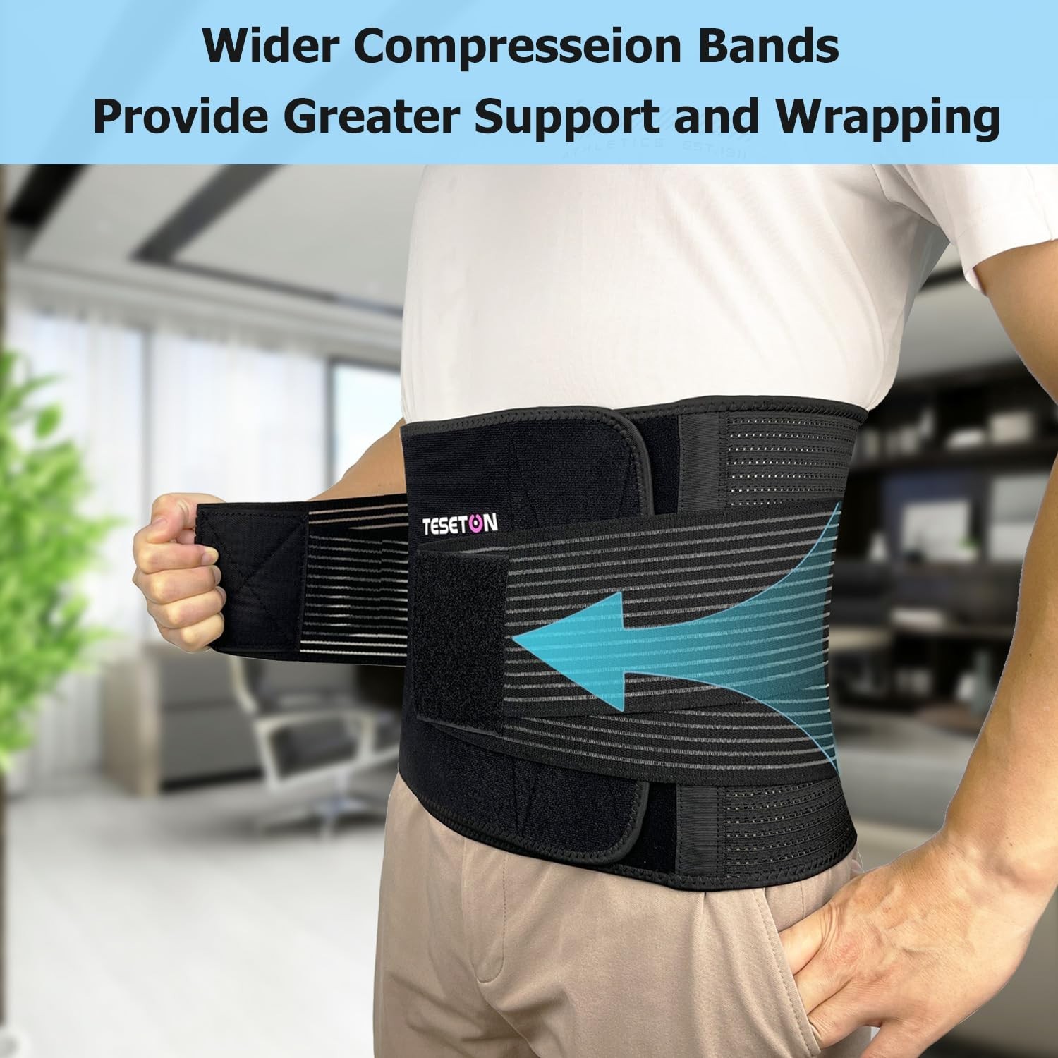Adjustable Lumbar Support Back Brace for Pain Relief – 8 Reinforced Bones, Large