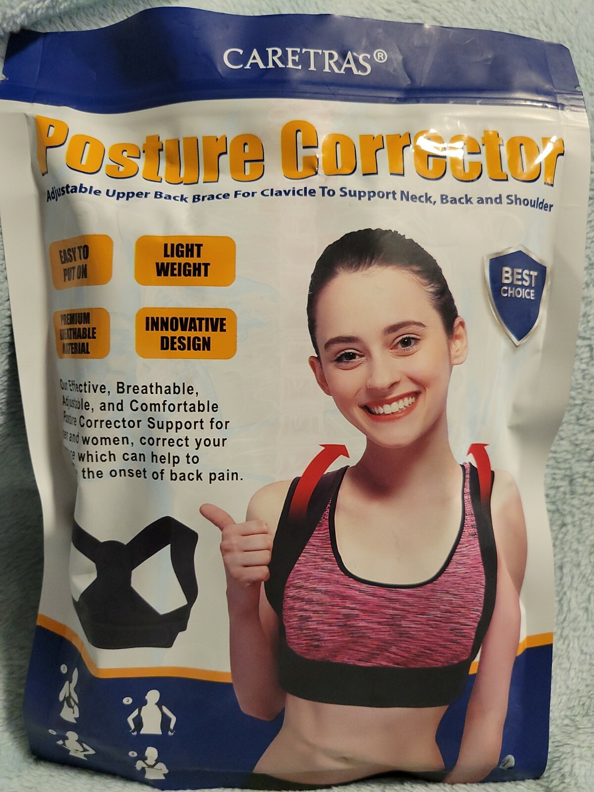 CARETRAS ADJUSTABLE UPPER BACK BRACE POSTURE CORRECTOR BLACK Size L (31″-39″)