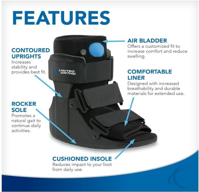 United Ortho Short Air Cam Walker Fracture Boot Black Mens 11.5-13.5, Women 12.5