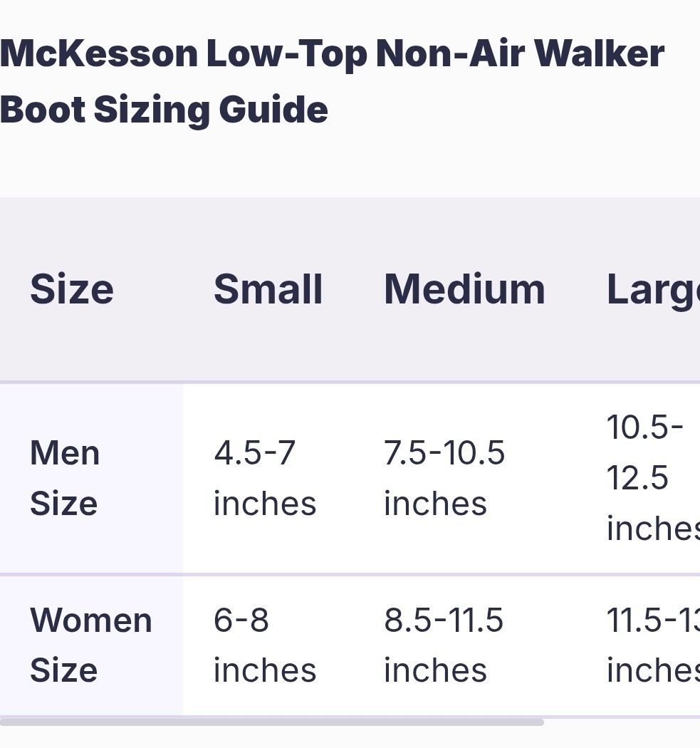 MCK Walker Boot McKesson Non-Pneumatic MEDIUM Left or Right Foot, SEE SIZE CHART
