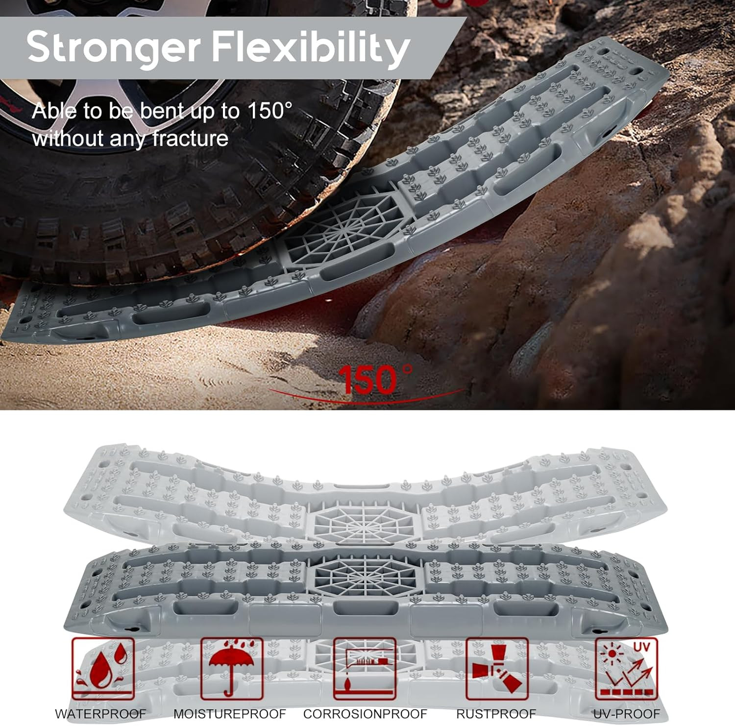 Recovery Traction Boards，42”Lx12”W Recovery Tracks W/Jack Base, Tire Traction Ra