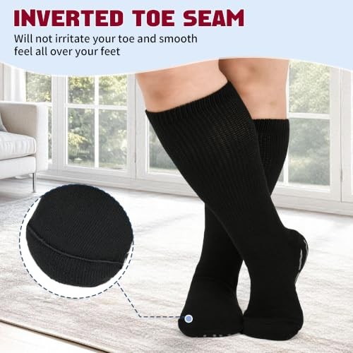 Extra Width Socks for Swollen Feet-4 Pairs Hospital Grip One Size Black