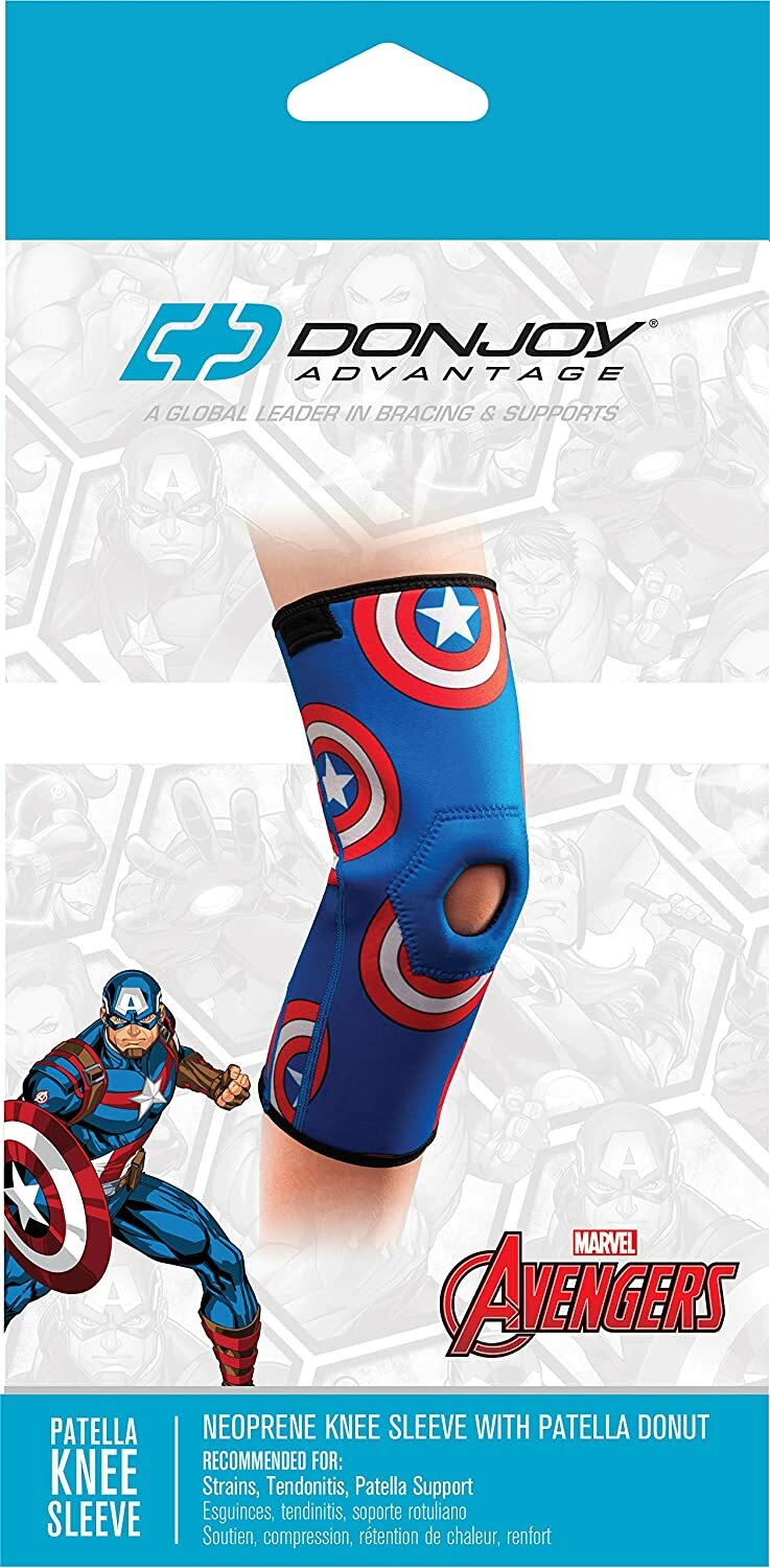 NEW (2) DonJoy Marvel Captain America YOUTH Neoprene Knee Sleeve W/Patella Donut