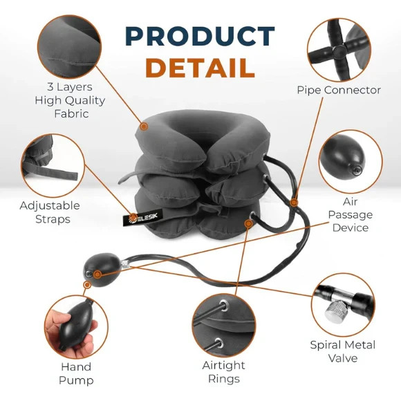 Adjustable Inflatable Neck Stretcher Pillow for Relaxation with Hand Pump