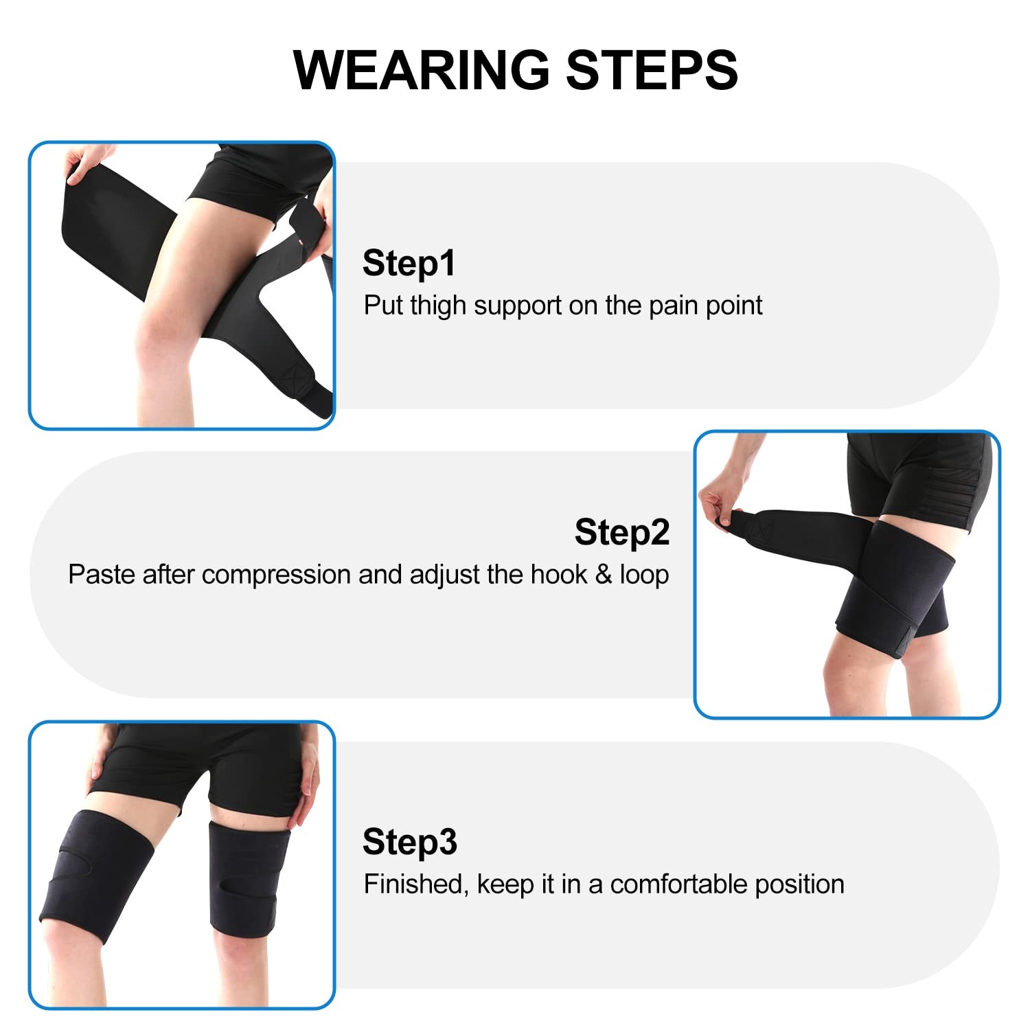 supregear Thigh Wraps Support, Adjustable Compression Neoprene M, Black