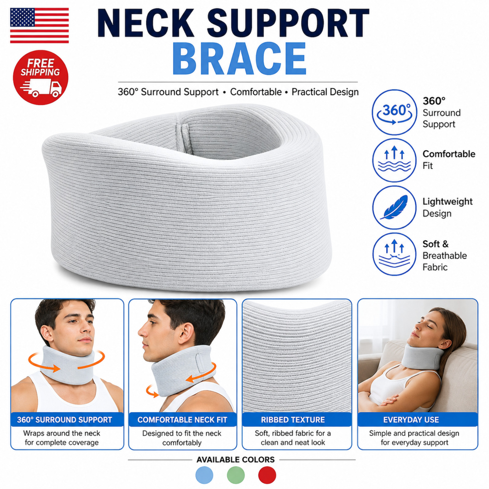 2pcs Adjustable Neck Brace Neck Support Collar 360° Surround Support