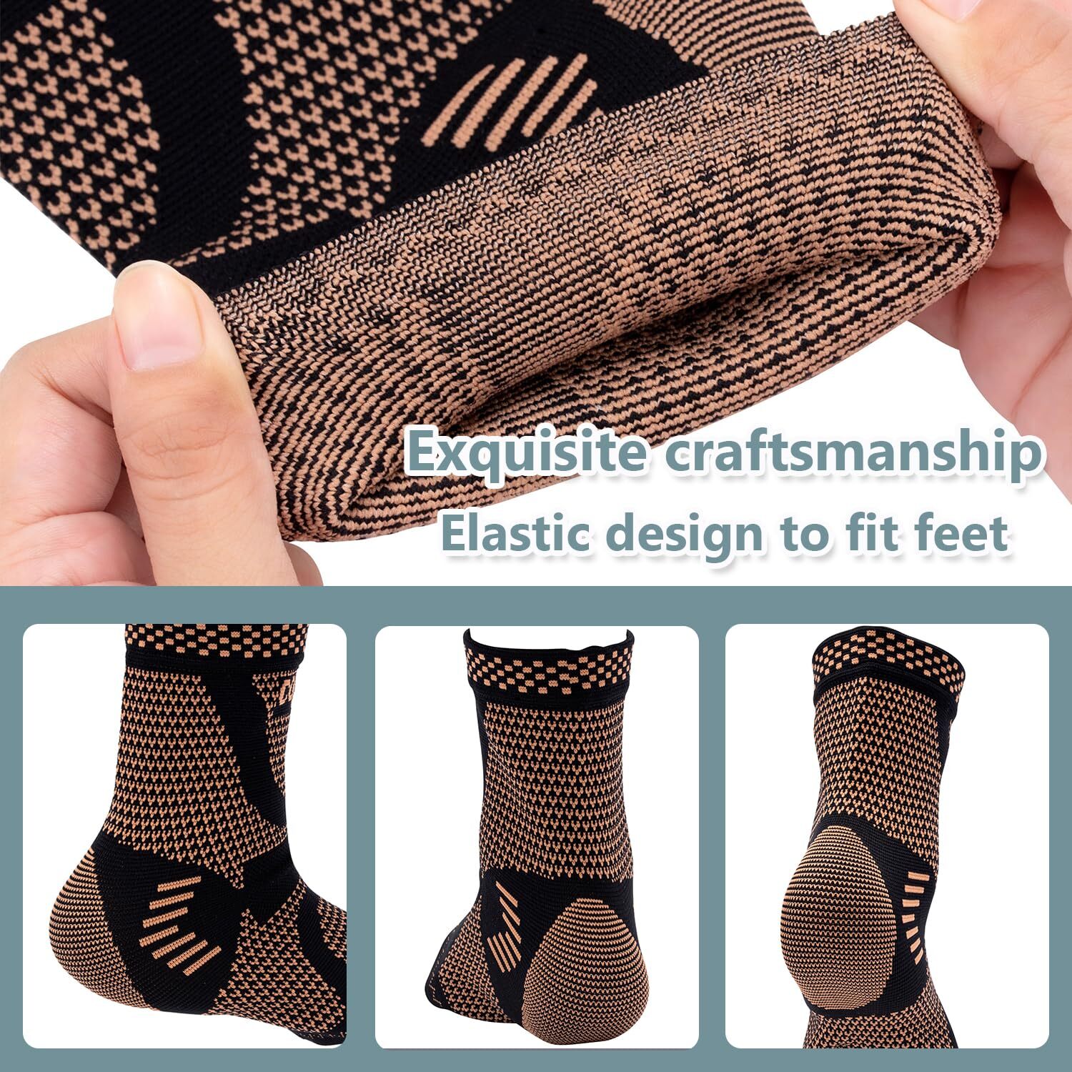 Copper Compression Sleeve Ankle Support Socks Foot Fasciitis for Pain Relief
