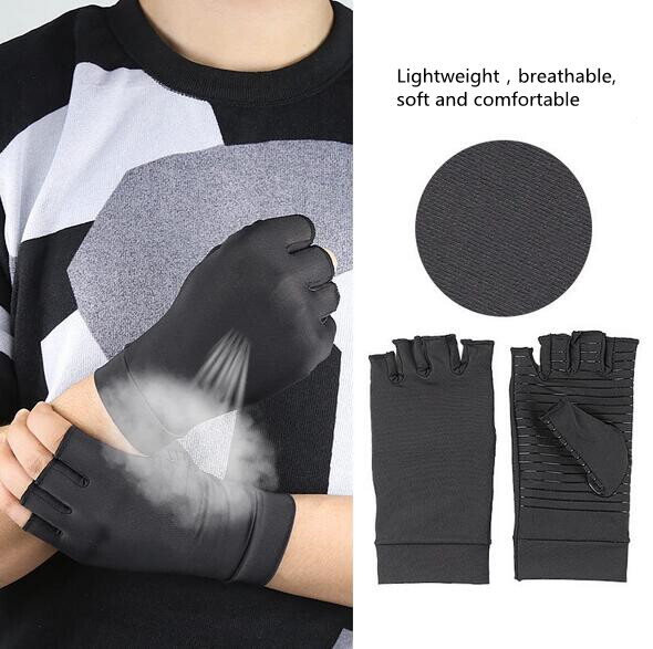 2 pair Anti Arthritis Gloves Copper Compression Fingerless Hand Support Joint US