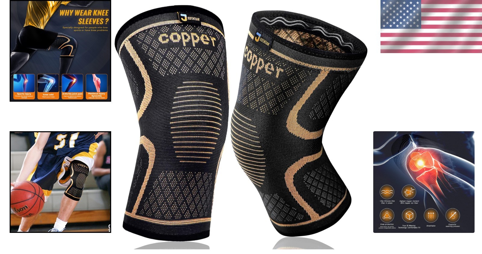 2-Pack Small Copper Knee Sleeves for Pain Relief & Enhanced Athletic Performance