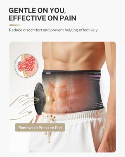 Umbilical hernia belt with pressurized strap for XXL Black with Pink Stripes