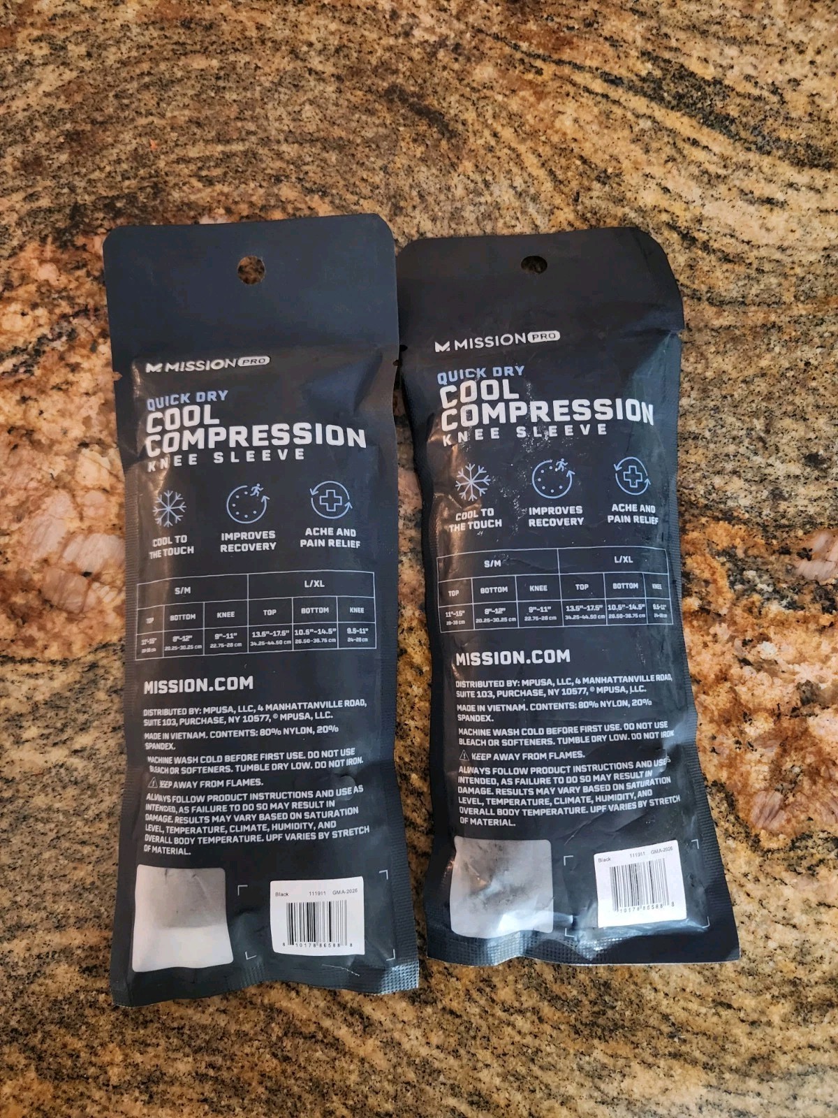 Mission Pro Quick Dry Cooling Compression Knee Sleeve, Black, Size L/XL- 2 Pack