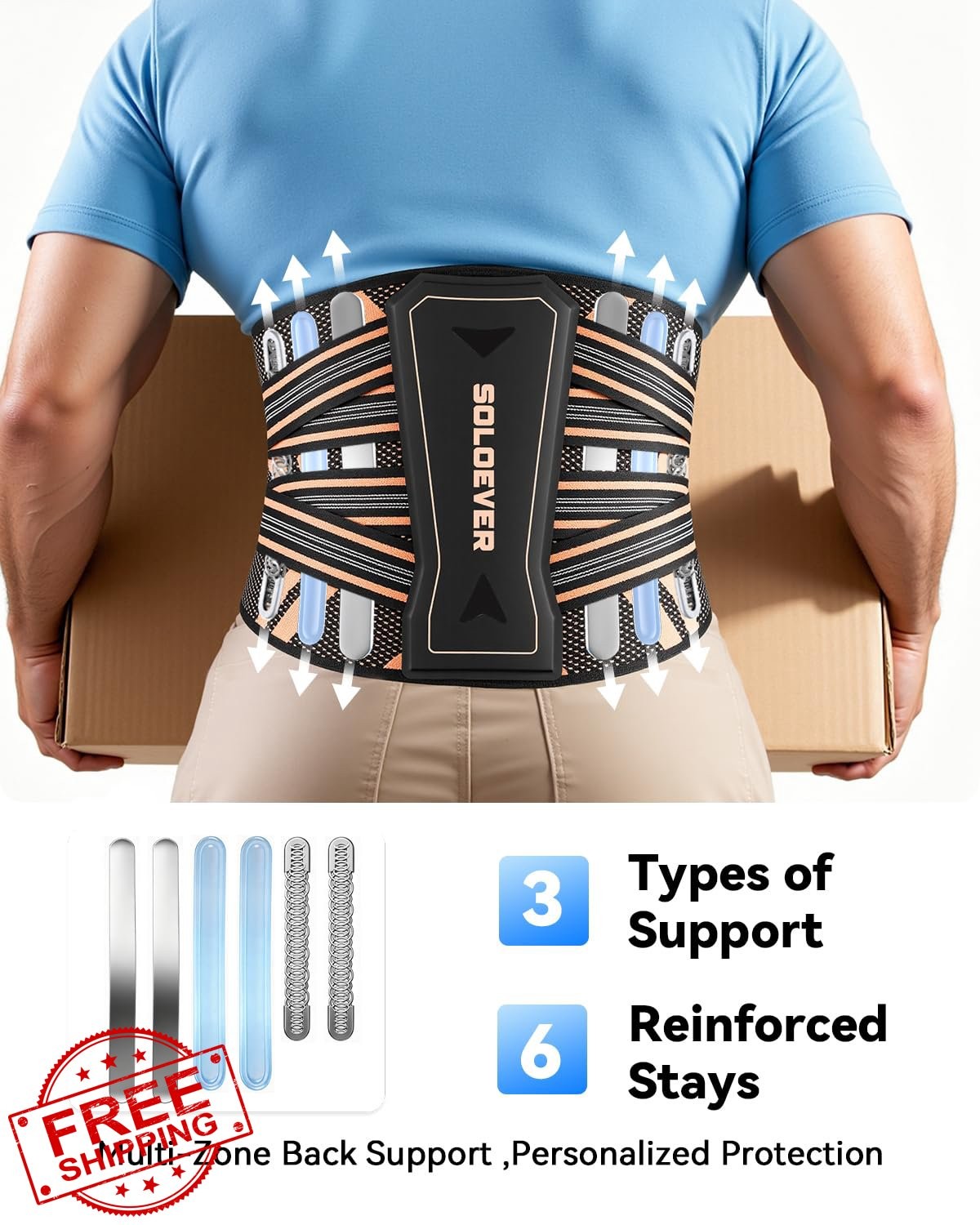 SOLOEVER Back Brace Black Large