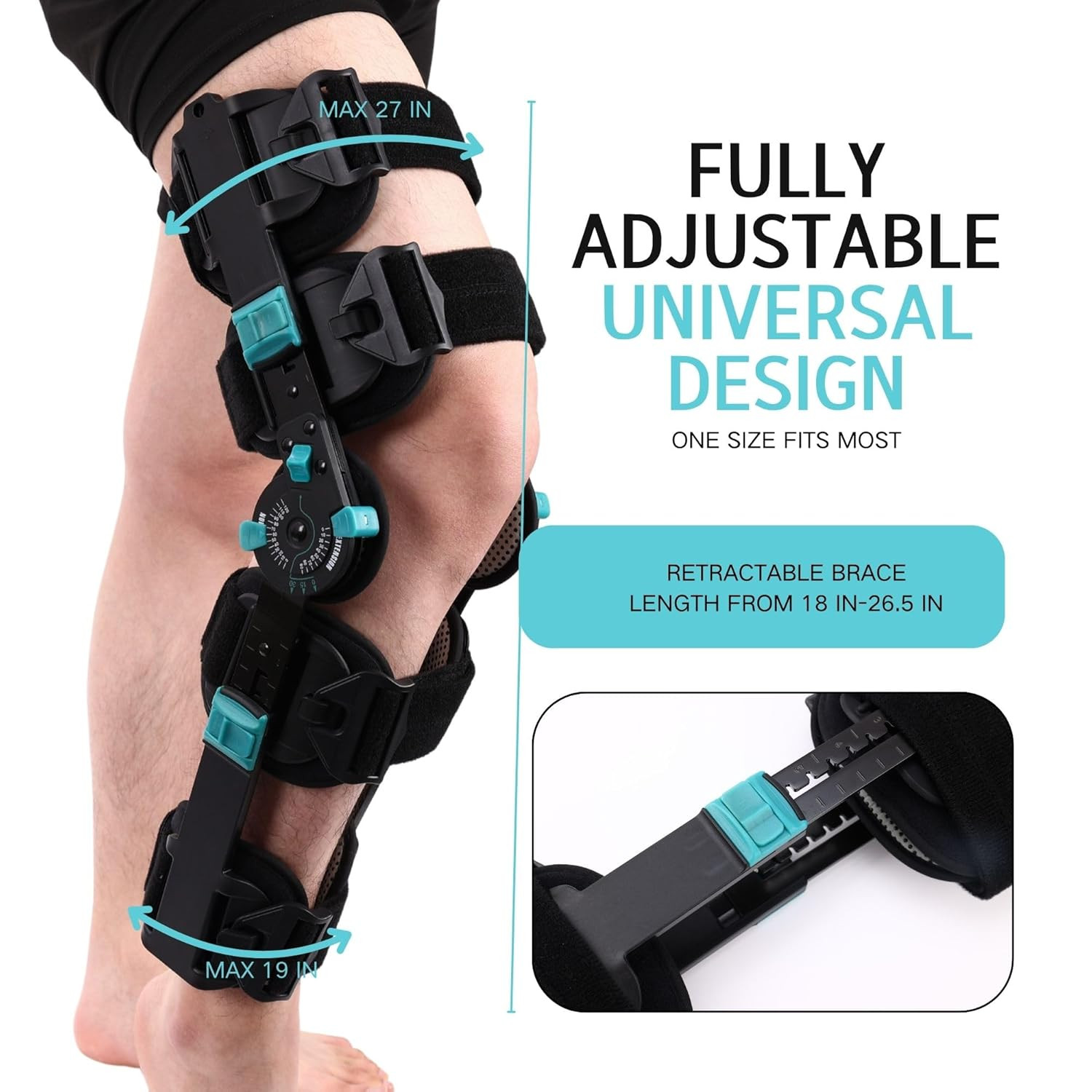 Hinged Rom Knee Brace, Adjustable Post Op Knee Immobilizer for Recovery Stabiliz